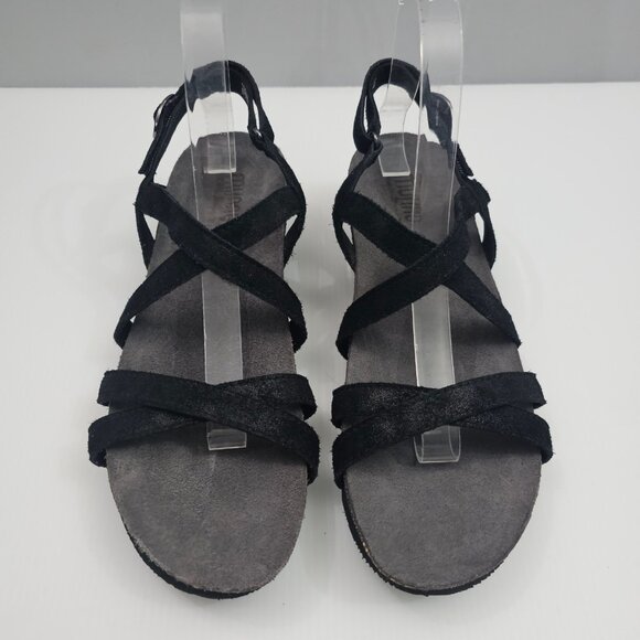 Munro Tarifa Sandal Womens 10 NARROW Black Suede Strappy Wedge Travel Casual - Picture 4 of 15